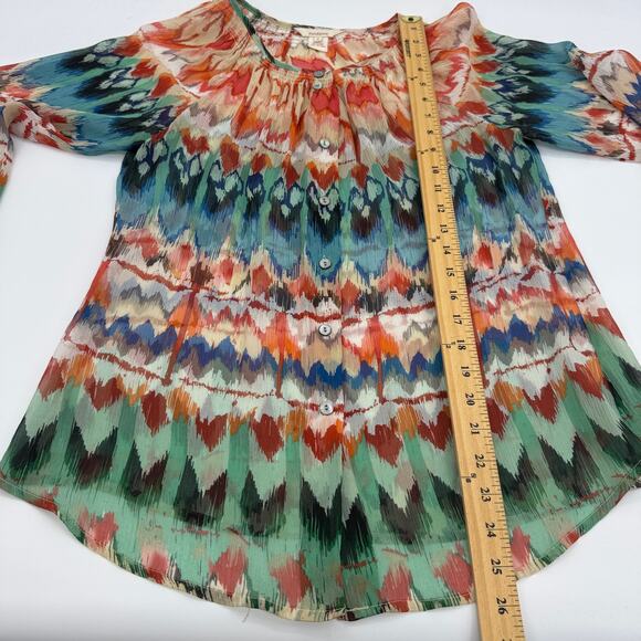 SUNDANCE Womens Silk Chiffon Sheer Blouse Size S Southwestern Print 3/4 Sleeve - Picture 8 of 8